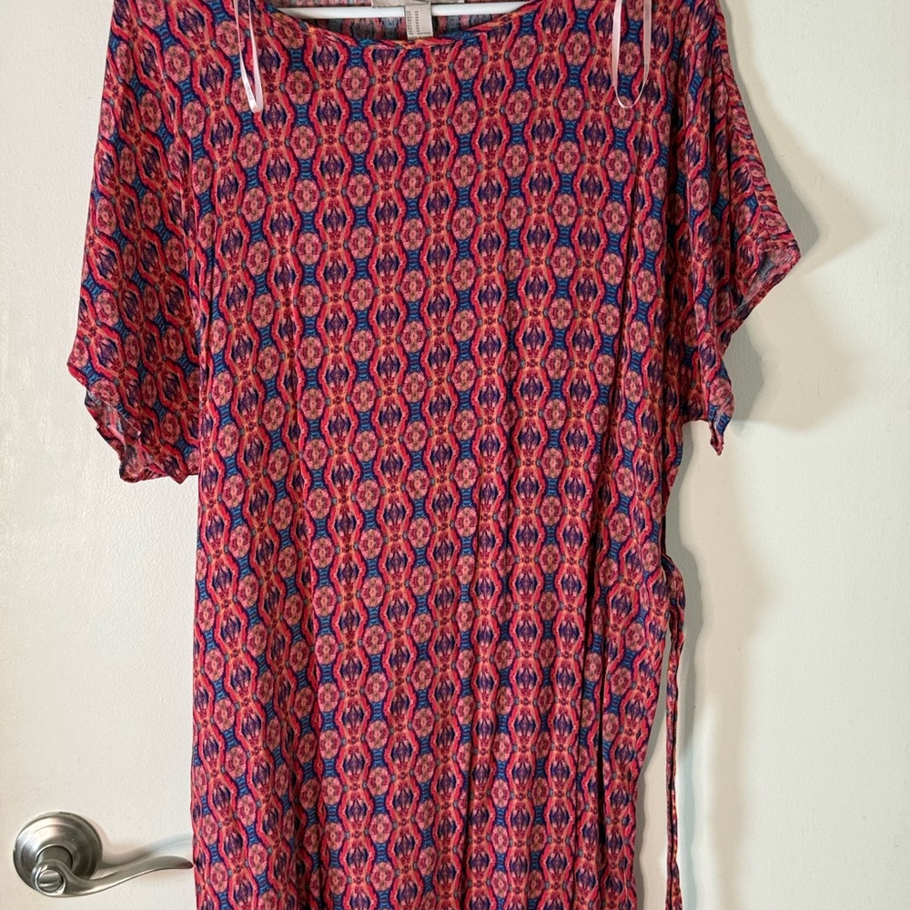Bright Pink and Blue Patterned Tunic Blouse